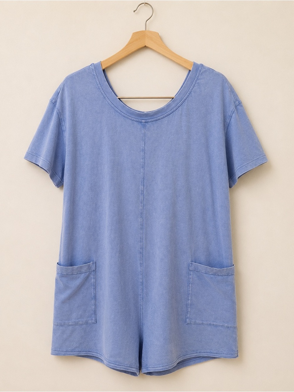 NWT Sundry Oversized Short Sleeve Romper Blue Patch Pocket Lounge One Piece